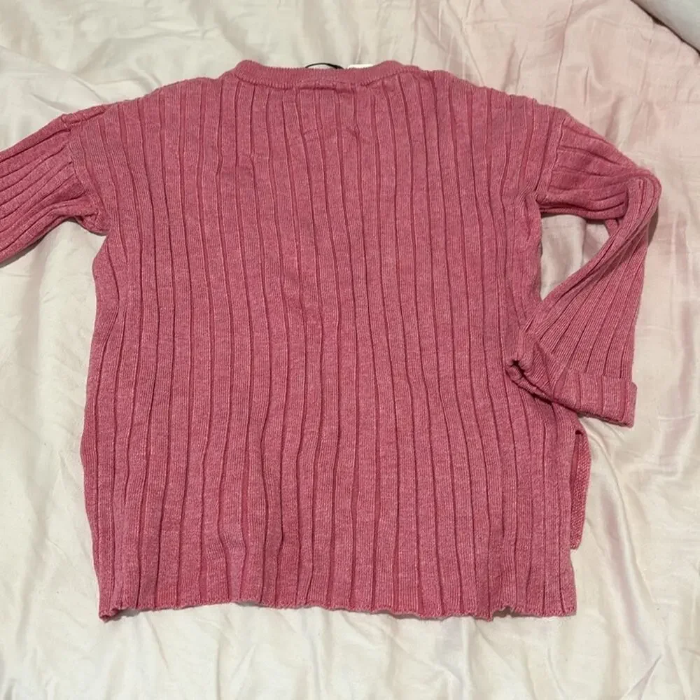 Zara 5 reddish pinkish hi low wide ribbed sweater nwt viscose nylon